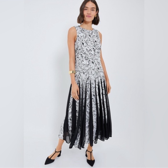 Tuckernuck Gray Gardens Andi Maxi Dress Size 2 Black White Formal Pleats NWT - Picture 1 of 13